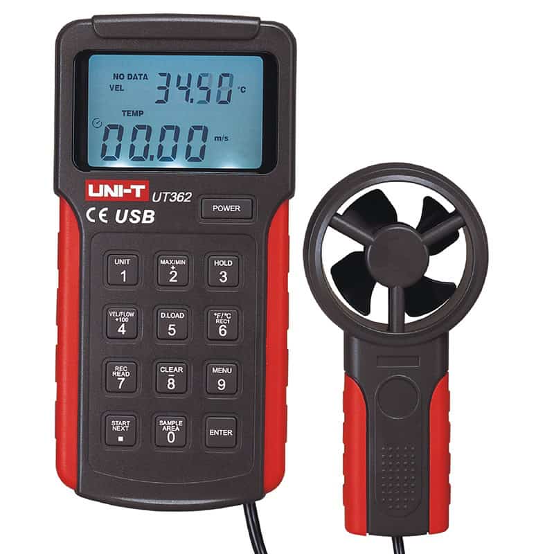Uni T UT362 Professional Anemometer Wind Speed Meter Airflow Temperature USB Data Logger HVAC Tool